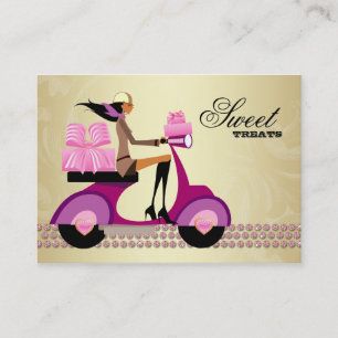 Mode Gifts Scooter Girl Jewelry Pink Gold Visitekaartje