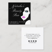 Mode Girl Black Pink Beauty Bar Vierkante Visitekaartje (Voorkant / Achterkant)