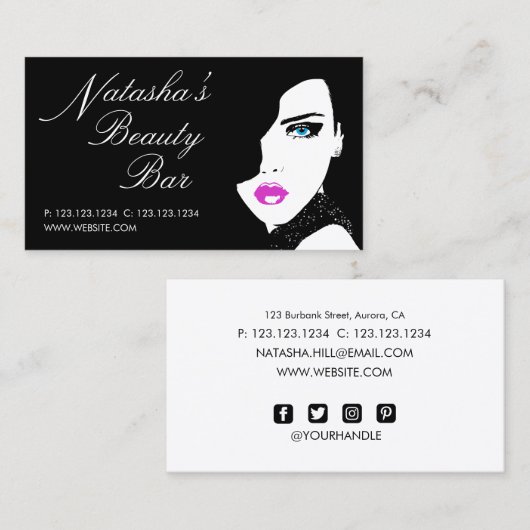 Mode Girl Black Pink Beauty Bar Visitekaartje (Voorkant / Achterkant)