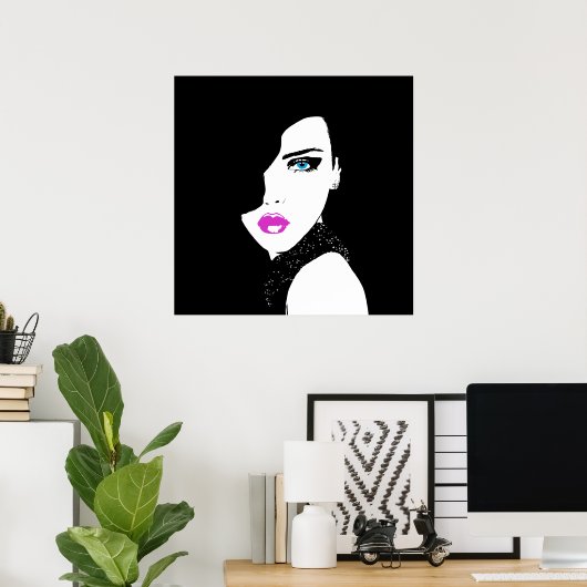 Mode Girl Black Pink Blue Poster (Thuiskantoor)