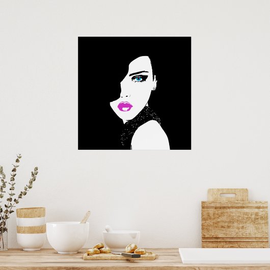 Mode Girl Black Pink Blue Poster (Keuken)