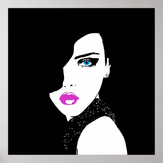 Mode Girl Black Pink Blue Poster (Voorkant)