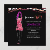 Mode Girl Dress Lights Bachelorette Invite Kaart (Voorkant / Achterkant)