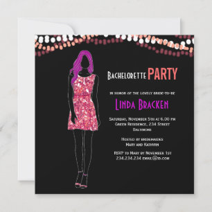 Mode Girl Dress Lights Bachelorette Invite Kaart