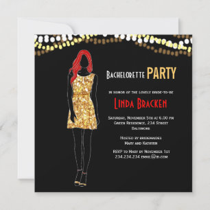 Mode Girl Dress Lights Bachelorette Invite Kaart