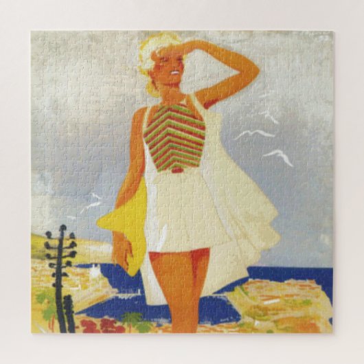 Mode Girl Monte Carlo Beach Travel Art Legpuzzel (Verticaal)