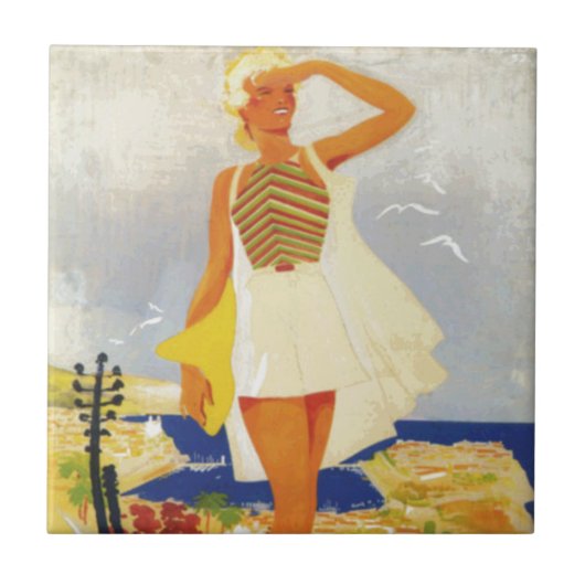 Mode Girl Monte Carlo Beach Travel Tegeltje (Voorkant)