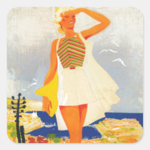 Mode Girl Monte Carlo Beach Travel Vierkante Sticker
