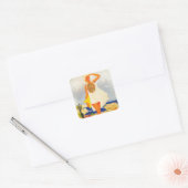 Mode Girl Monte Carlo Beach Travel Vierkante Sticker (Envelop)