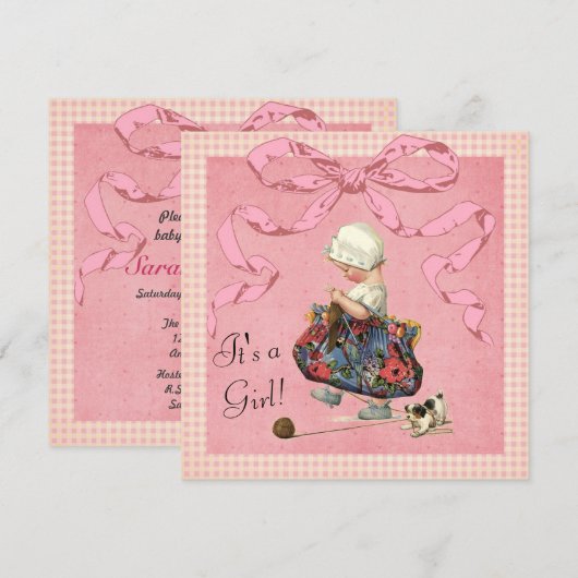  Mode Girl Pink Ribbon Baby shower Kaart (Voorkant / Achterkant)