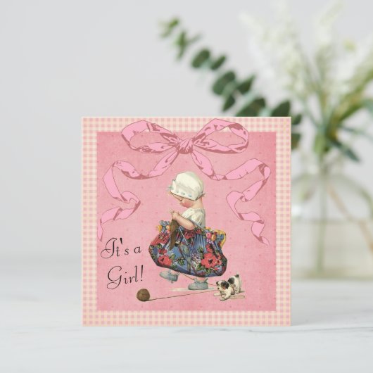  Mode Girl Pink Ribbon Baby shower Kaart (Staand voorkant)