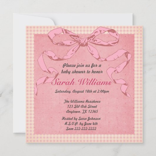  Mode Girl Pink Ribbon Baby shower Kaart (Achterkant)