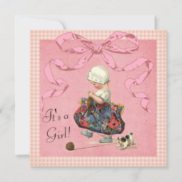  Mode Girl Pink Ribbon Baby shower Kaart
