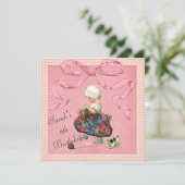  Mode Girl Pink Ribbon Birthday Invita Kaart (Staand voorkant)