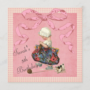 Mode Girl Pink Ribbon Birthday Invita Kaart