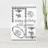 Mode Glam Verjaardag Kaart Elegant Zwart-wit (Voorkant)