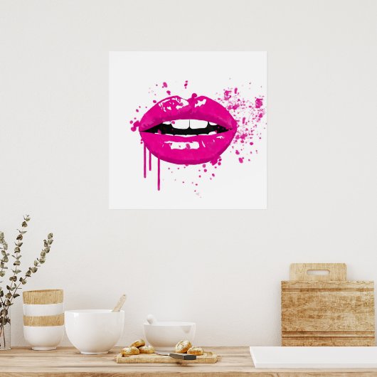 Mode glamour trendy make keup kus roze poster (Keuken)
