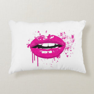 Mode glamour trendy make keup roze lippen decoratief kussen
