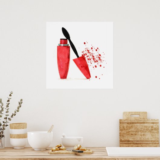 Mode glamour trendy schoonheidsmake - up red masca poster (Keuken)