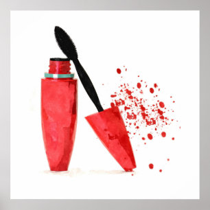Mode glamour trendy schoonheidsmake - up red masca poster
