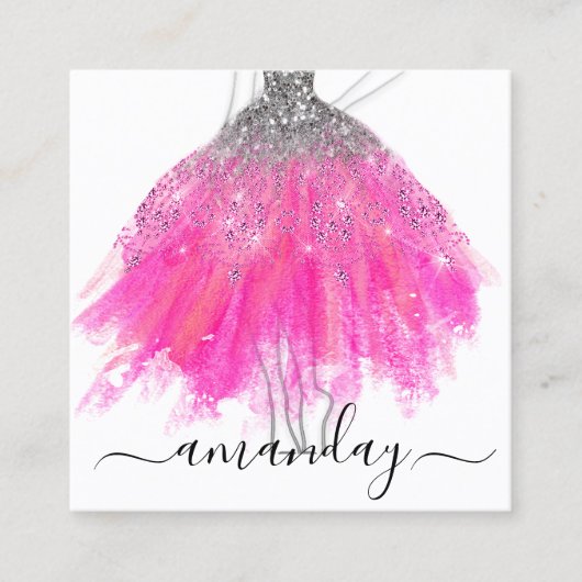 Mode Glitter Dress Logo QR Stijlroze Vierkante Visitekaartje (Voorkant)