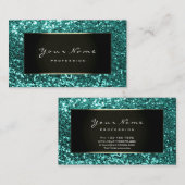 Mode Glitter Stylist Blogger Aqua Black Mint Visitekaartje (Voorkant / Achterkant)