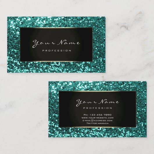 Mode Glitter Stylist Blogger Aqua Black Mint Visitekaartje (Voorkant / Achterkant)