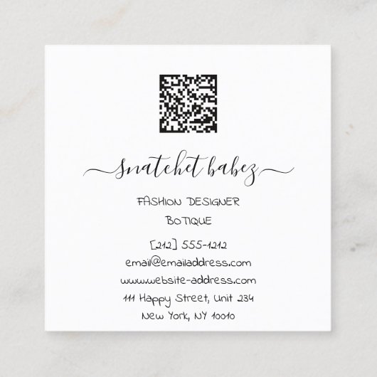 Mode Gold Black White Logo QR-code Vierkante Visitekaartje (Achterkant)