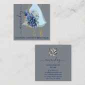 Mode Gold Blue Dress Logo QRCode Floral Vierkante Visitekaartje (Voorkant / Achterkant)