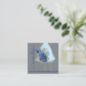 Mode Gold Blue Dress Logo QRCode Floral Vierkante Visitekaartje (Staand voorkant)