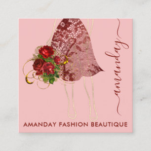 Mode Gold Floral Dress Logo QRCode Lace Pink Vierkante Visitekaartje