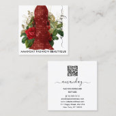 Mode Gold Floral Dress Logo QRCode Lace Red Vierkante Visitekaartje (Voorkant / Achterkant)