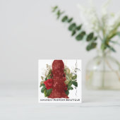 Mode Gold Floral Dress Logo QRCode Lace Red Vierkante Visitekaartje (Staand voorkant)