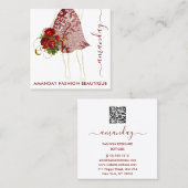 Mode Gold Floral Dress Logo QRCode Lace White Vierkante Visitekaartje (Voorkant / Achterkant)