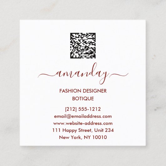 Mode Gold Floral Dress Logo QRCode Lace White Vierkante Visitekaartje (Achterkant)