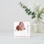 Mode Gold Floral Dress Logo QRCode Lace White Vierkante Visitekaartje (Staand voorkant)