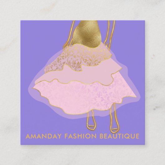 Mode Gold Pink Logo QR Stylist Violet Vierkante Visitekaartje (Voorkant)