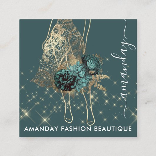 Mode Gold Red Dress Logo QRCode - Aangepast groen Vierkante Visitekaartje (Voorkant)