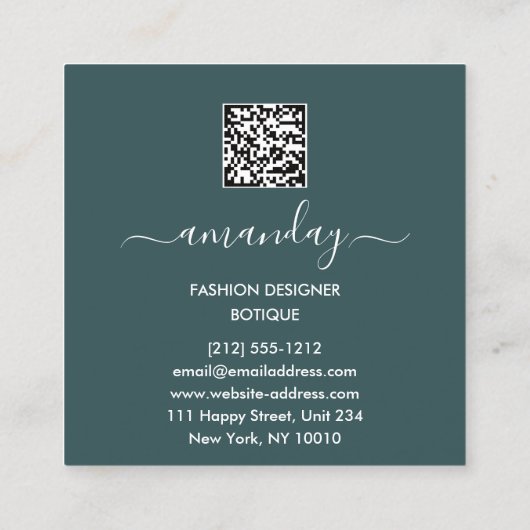 Mode Gold Red Dress Logo QRCode - Aangepast groen Vierkante Visitekaartje (Achterkant)