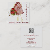 Mode Gold Red Dress Logo QRCode Floral Vierkante Visitekaartje (Voorkant / Achterkant)