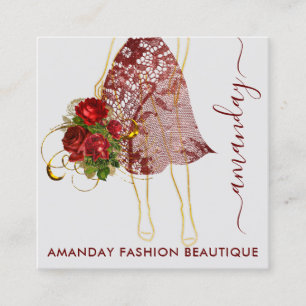 Mode Gold Red Dress Logo QRCode Floral  Vierkante Visitekaartje