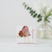 Mode Gold Red Dress Logo QRCode Floral Vierkante Visitekaartje (Staand voorkant)