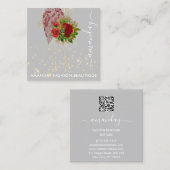 Mode Gold Red Dress Logo QRCode Floral Vierkante Visitekaartje (Voorkant / Achterkant)