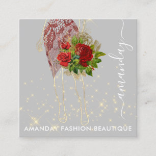 Mode Gold Red Dress Logo QRCode Floral Vierkante Visitekaartje