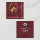 Mode Gold Red Dress Logo QRCode Wreath Marsala Vierkante Visitekaartje (Voorkant / Achterkant)