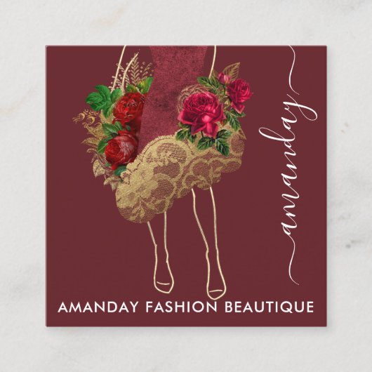 Mode Gold Red Dress Logo QRCode Wreath Marsala Vierkante Visitekaartje (Voorkant)