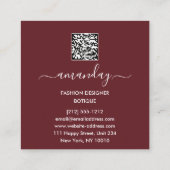 Mode Gold Red Dress Logo QRCode Wreath Marsala Vierkante Visitekaartje (Achterkant)