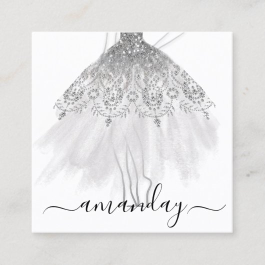 Mode grijs Glitter Dress Logo QR Stylist White Vierkante Visitekaartje (Voorkant)