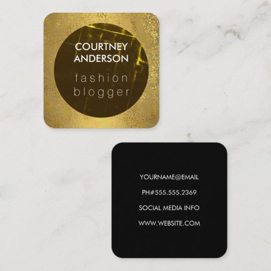 Mode Grunge Luxe Gouden Spikkels Vierkante Visitekaartje (Voorkant / Achterkant)