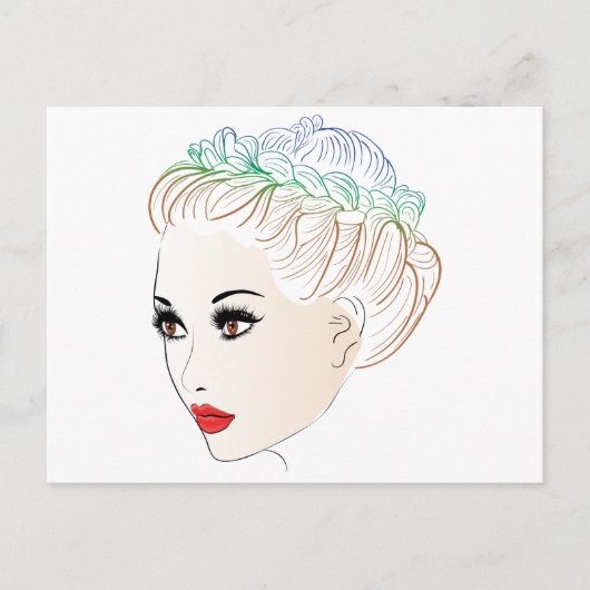 Mode Haarstijlen Lineart 2 Briefkaart (Voorkant)